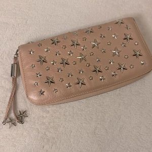 Jimmy Choo pink zip around wallet with silver star detail